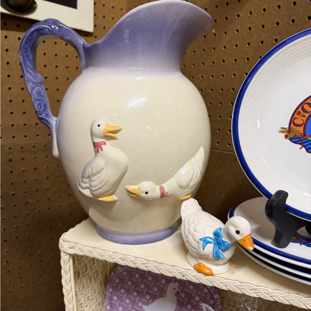 Charming Cream and Pink Duck Pitcher